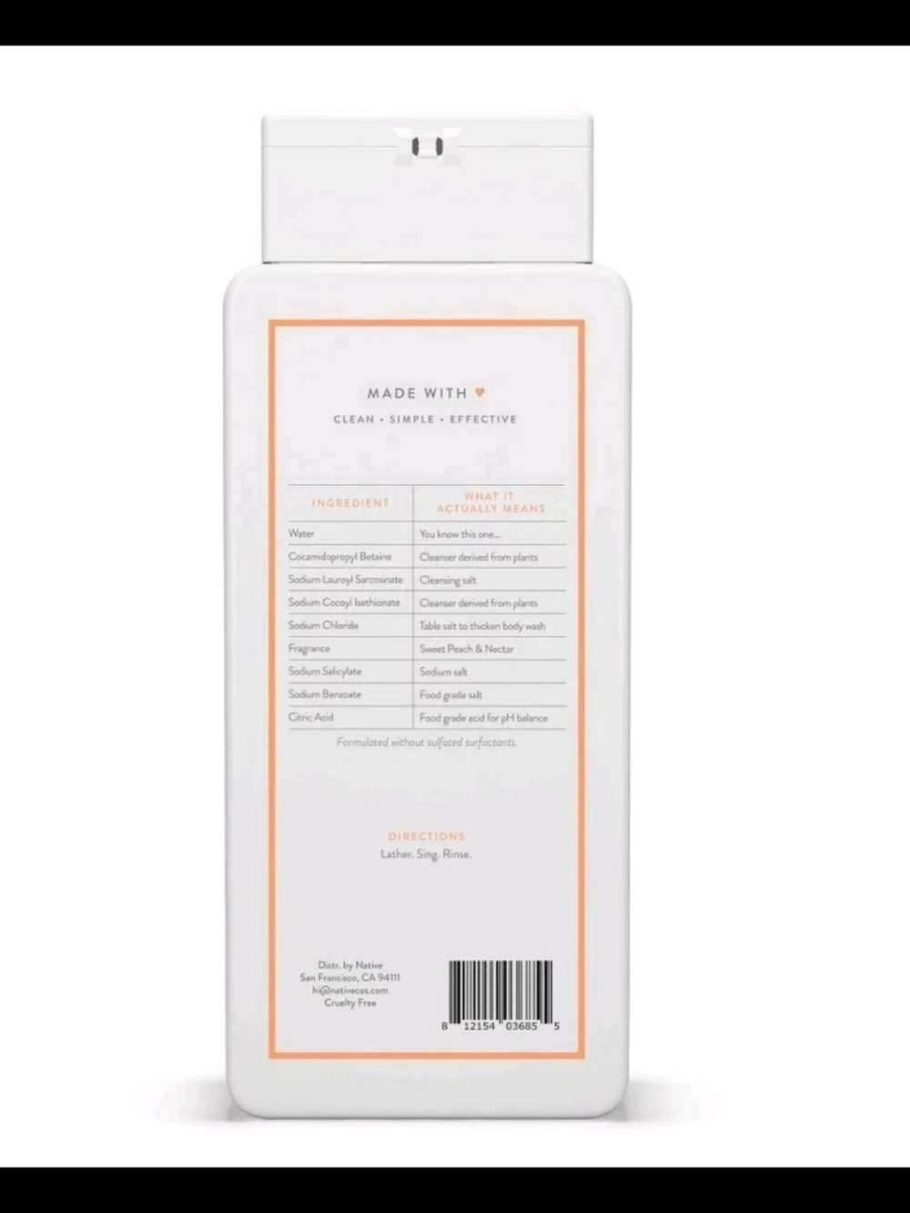 Native Sweet Peach & Nectar Sulfate-Free Body Wash - Peach